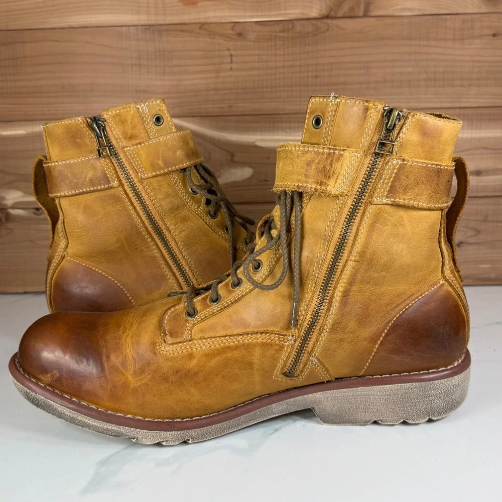Timberland Earthkeepers Side Zip Buckle Boots Tan Leather‎ 5358R Mens 13